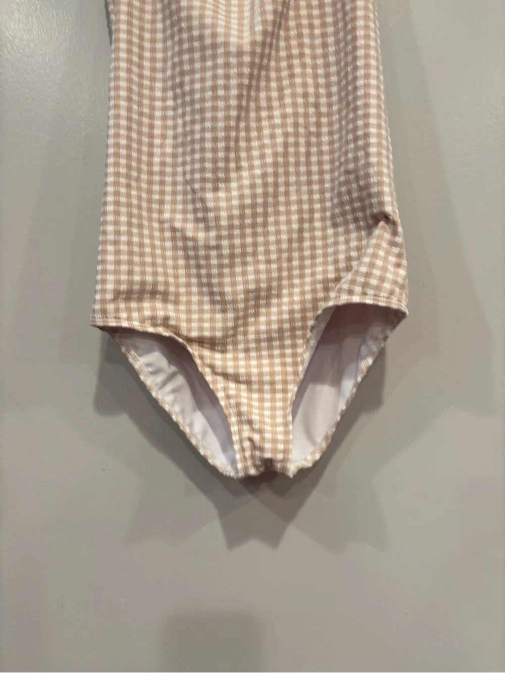 Girls Gingham One-Piece Swimsuit in Beige